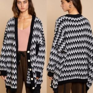 POL Button Front Berber Cardigan Chevron Zig Zag Pattern OVERSIZED